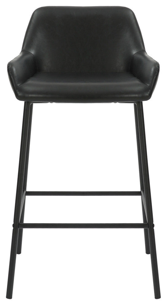 Contemporary Faux Leather/Metal 26" Counter Stool, Set of 2, Black