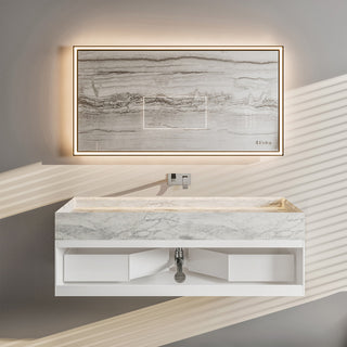 Eviva Fritti 36" White Wall Mount Bathroom Vanity With Marble Basin
