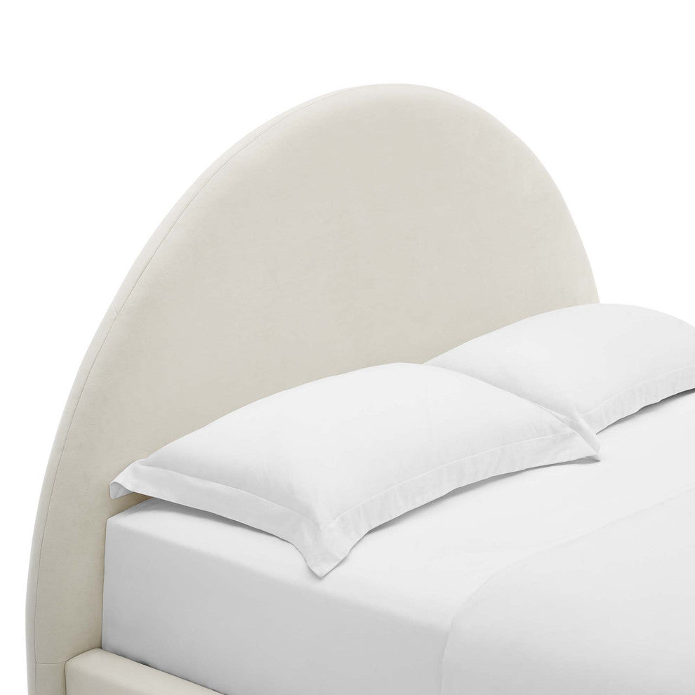 Resort Performance Velvet Arched Round Queen Platform Bed, Alabaster