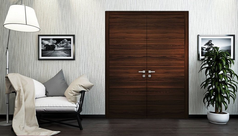 Interior Modern French Double Doors | Planum 0010 Chocolate Ash, 72"x96"