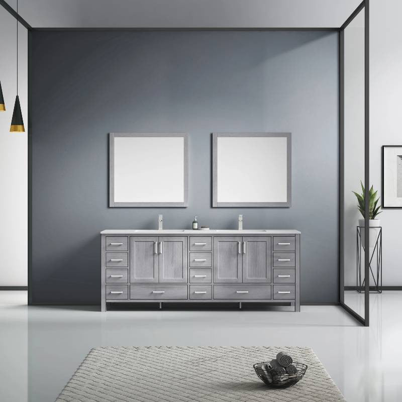 Jacques 84" Distressed Grey Double Sink Vanity with Quartz Top, With Faucet and