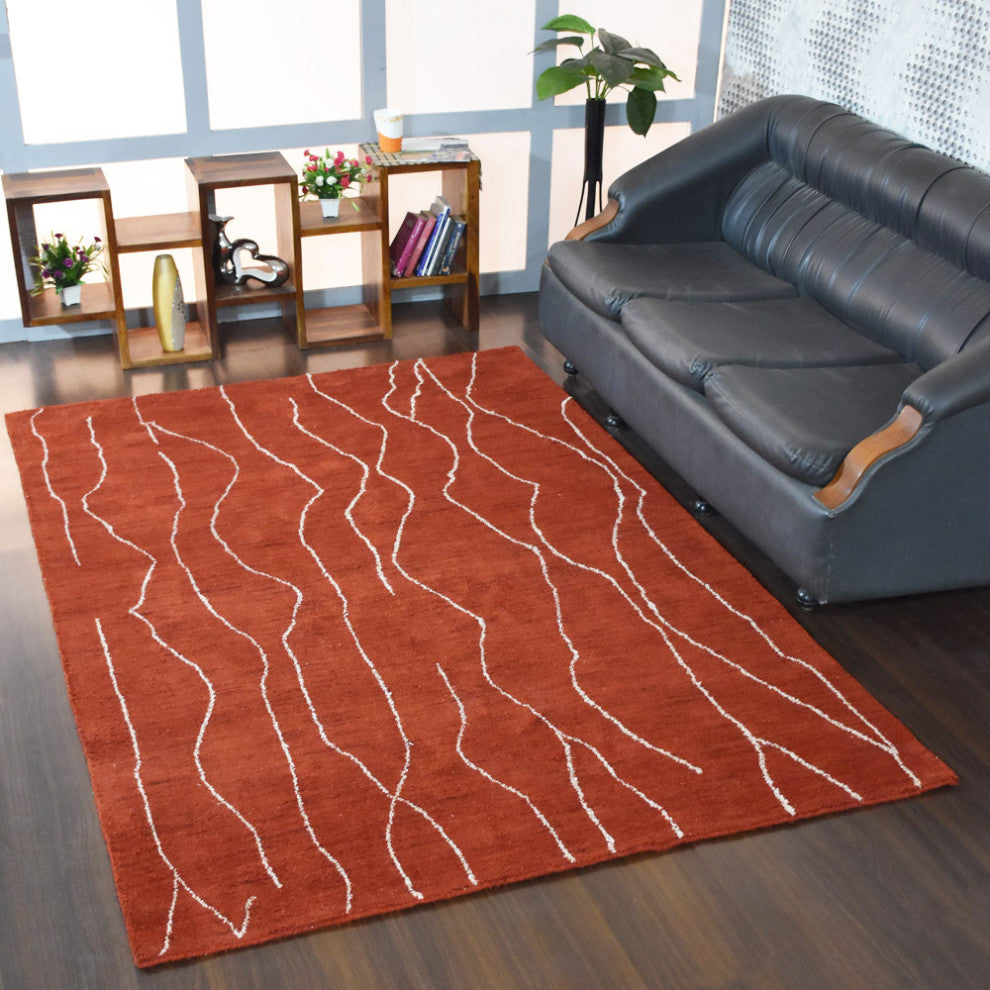 HAND KNOTTED LOOM SILK AREA RUGS-8'x10',Rectangle,Light Red White,Contemporary
