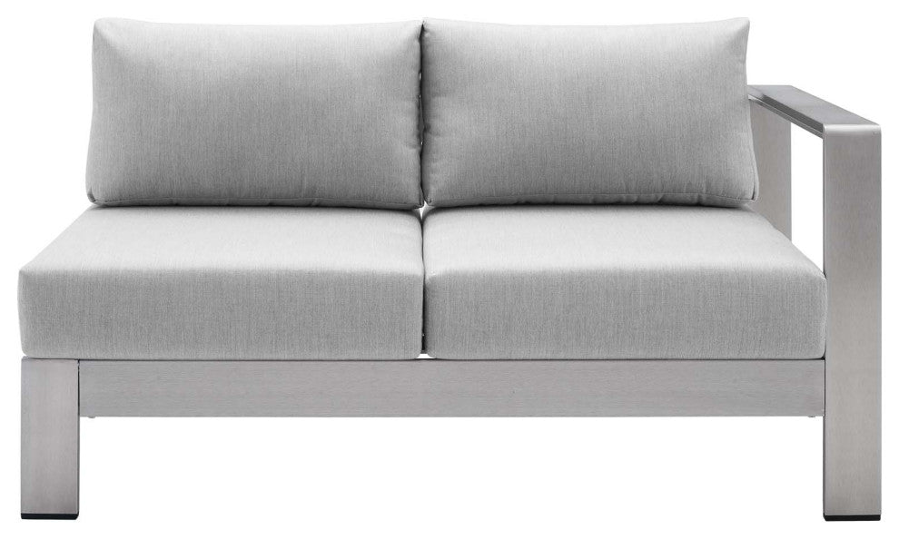 Sectional Sofa Chair Table Set, Sunbrella, Aluminum, Silver Gray, Outdoor