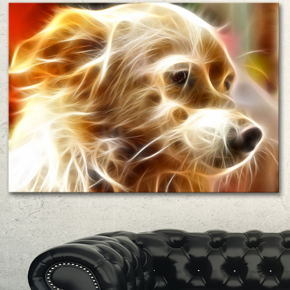 Glowing Brown Dog Head, Animal Canvas Wall Art, 40"x30"