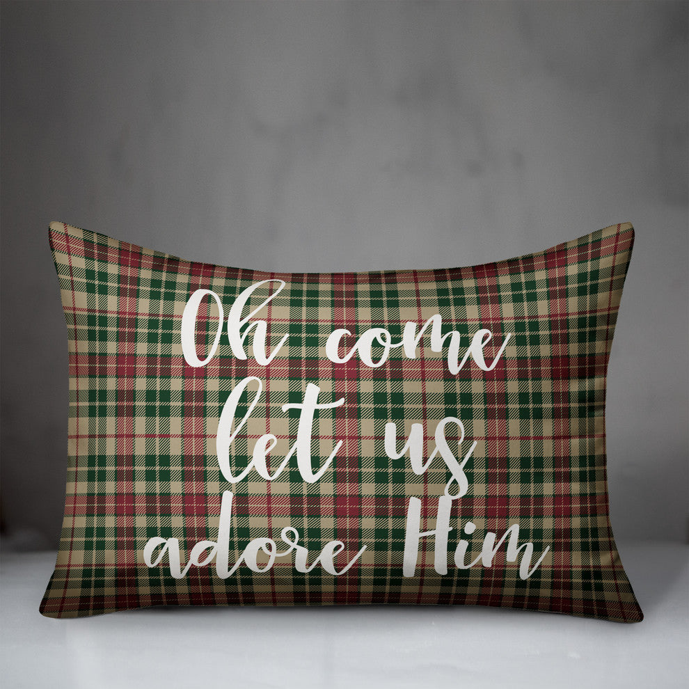 Oh Come Let Us Adore Him, Tartan Plaid 14x20 Lumbar Pillow