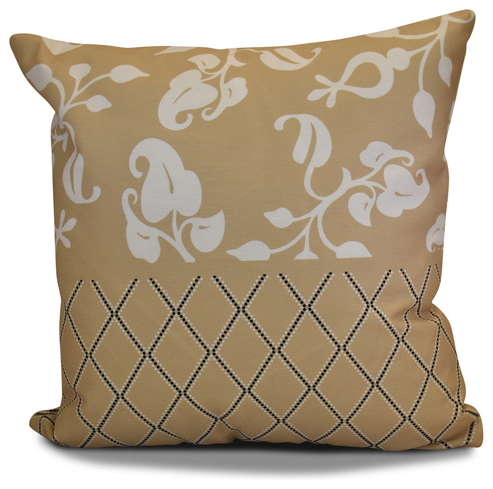 Decorative Holiday Pillow Floral Print, Taupe, 16"x16"