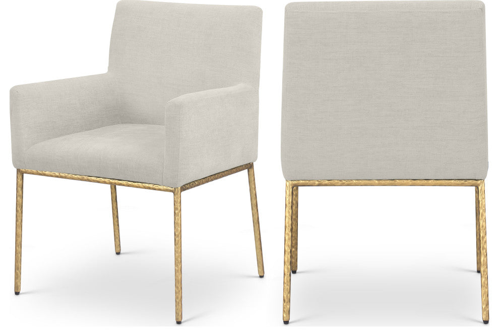 Reeves Upholstered Dining Chair, Cream, Chenille , AC,  Brushed Brass, Set of 2