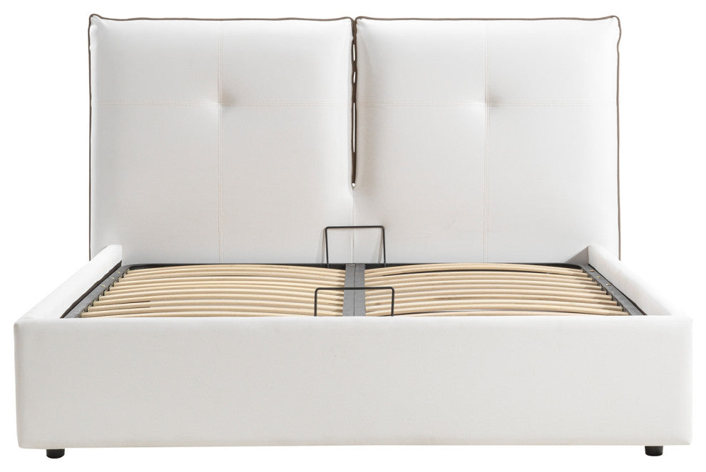 Aria Queen Storage Bed in White PU Leather