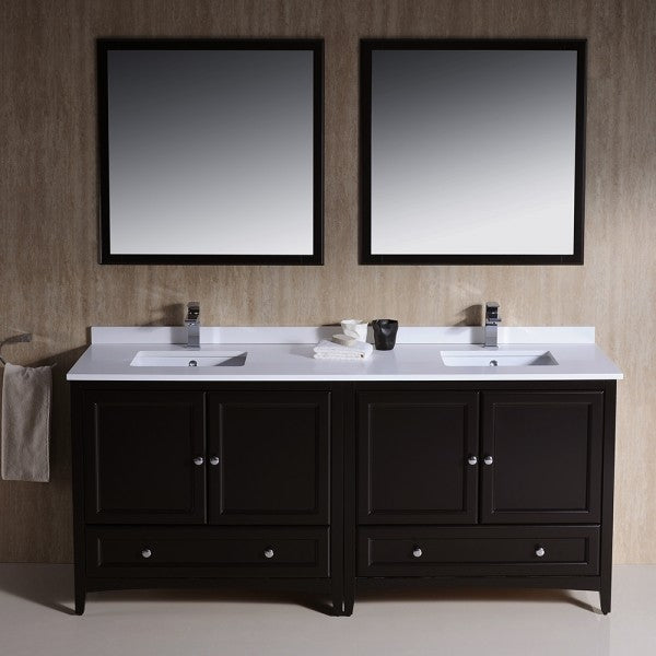 Fresca Oxford 72" Espresso Traditional Double Sink Bathroom Vanity