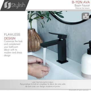 STYLISH Bathroom Faucet Single Handle Matte Black Finish, B-112N AVA