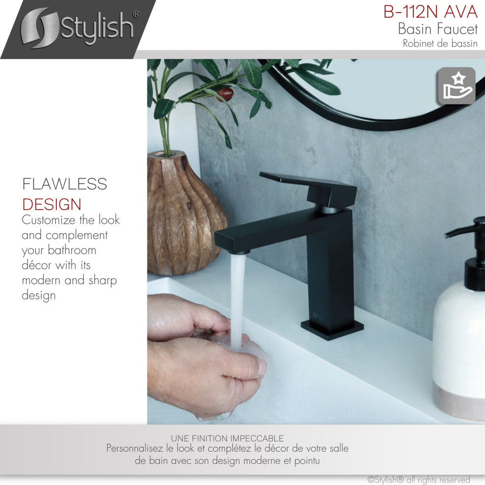 STYLISH Bathroom Faucet Single Handle Matte Black Finish, B-112N AVA