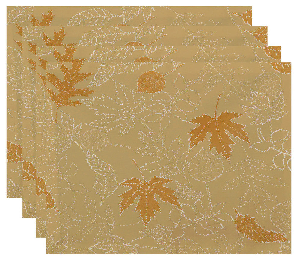 Dotted Leaves Floral Print Placemat, Set of 4, Gold