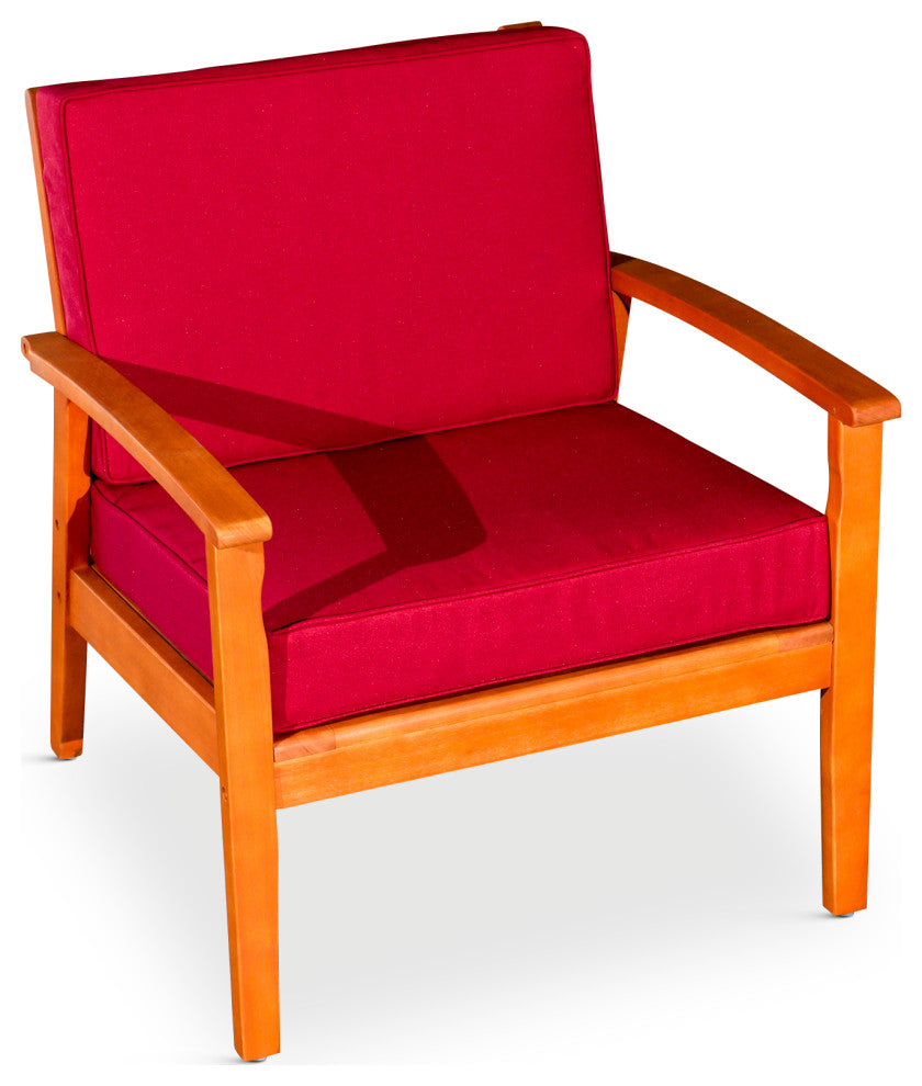 DTY Outdoor Living Longs Peak Eucalyptus Chair W/ Cushions, Natural Oil, Burgund