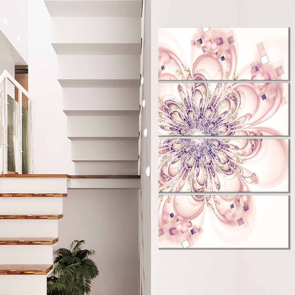 "Full Bloom Fractal Flower in Pink" Flower Wall Art, 4 Panels, 28"x48"