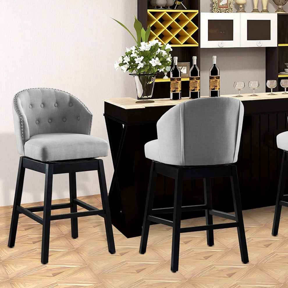 Button Tufted Arm Dining Room Accent Chairs, Set of 2, Gray