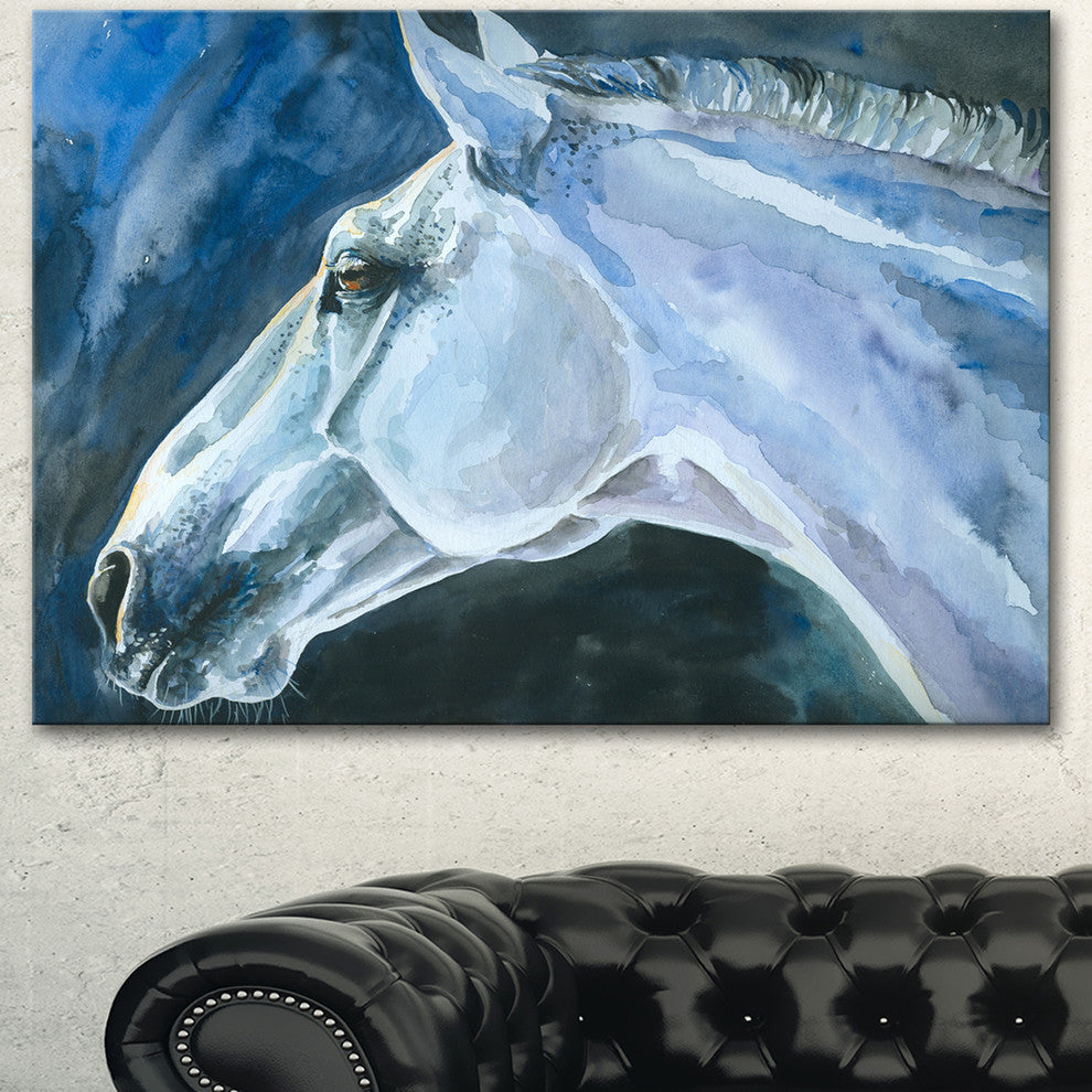 Gray Horse Watercolor, Abstract Canvas Art Print, 40"x30"