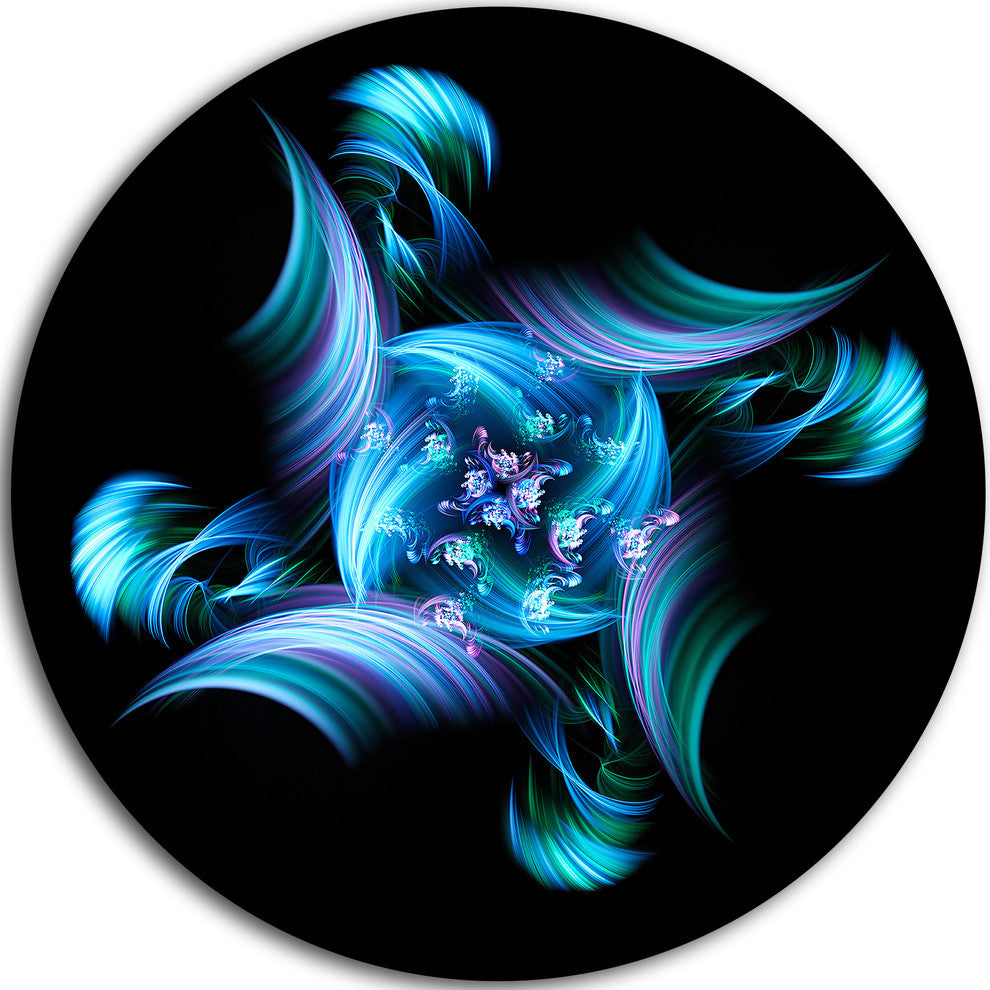 Multi-Colored Blue Stained Glass, Floral Large Disc Metal Wall Art, 11"