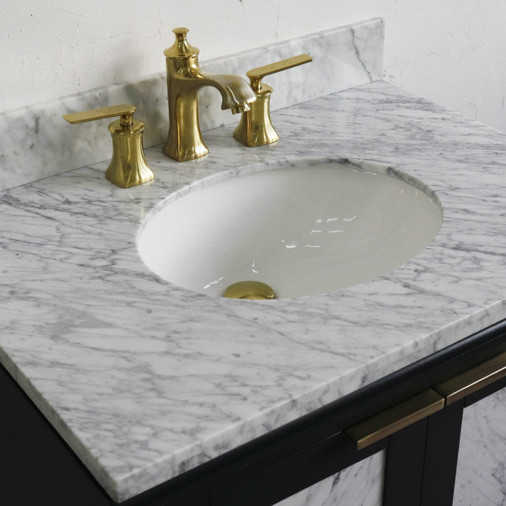 31" Single Sink Vanity, Dark Gray Finish With White Carrara Marble