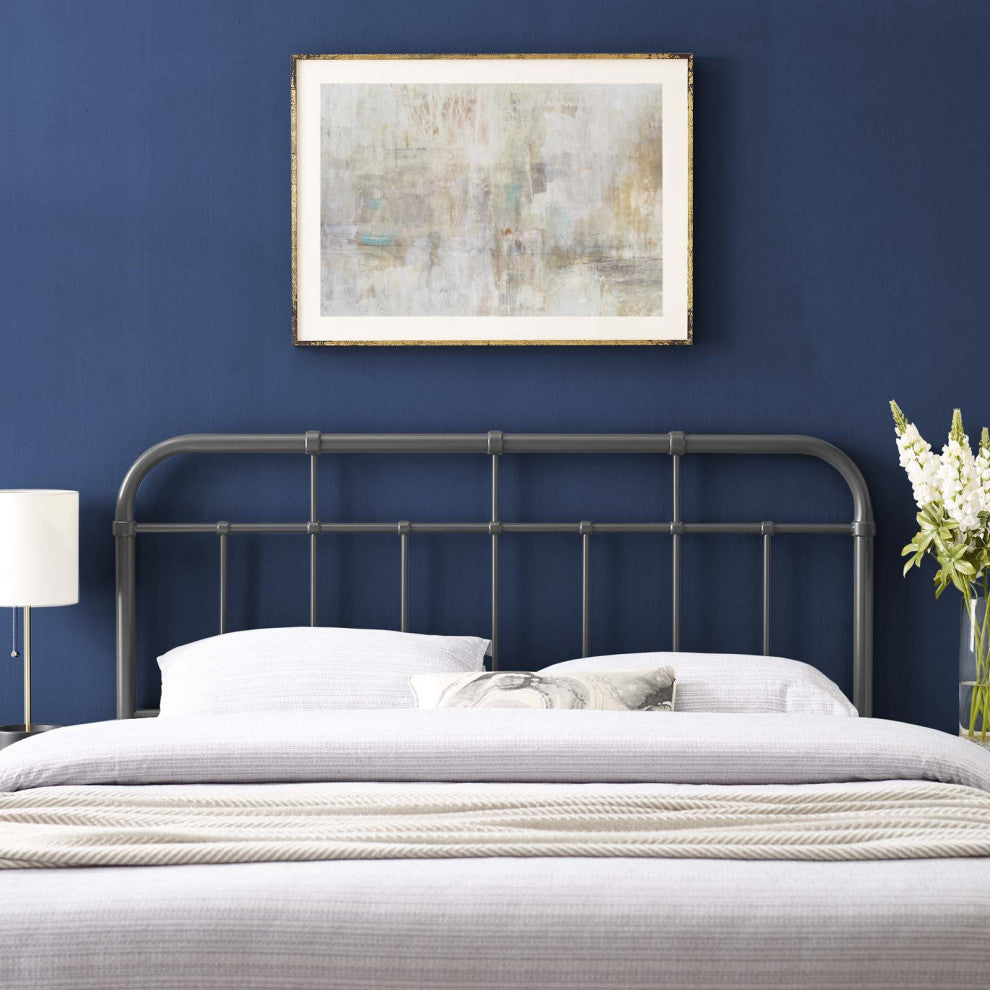Headboard, Twin Size, Metal, Grey Gray, Modern Contemporary, Bedroom Master