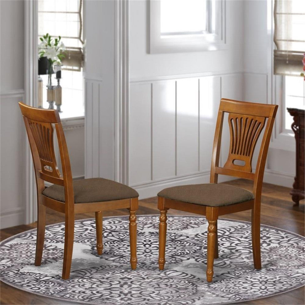 East West Furniture Plainville 37" Fabric Dining Chairs in Brown (Set of 2)