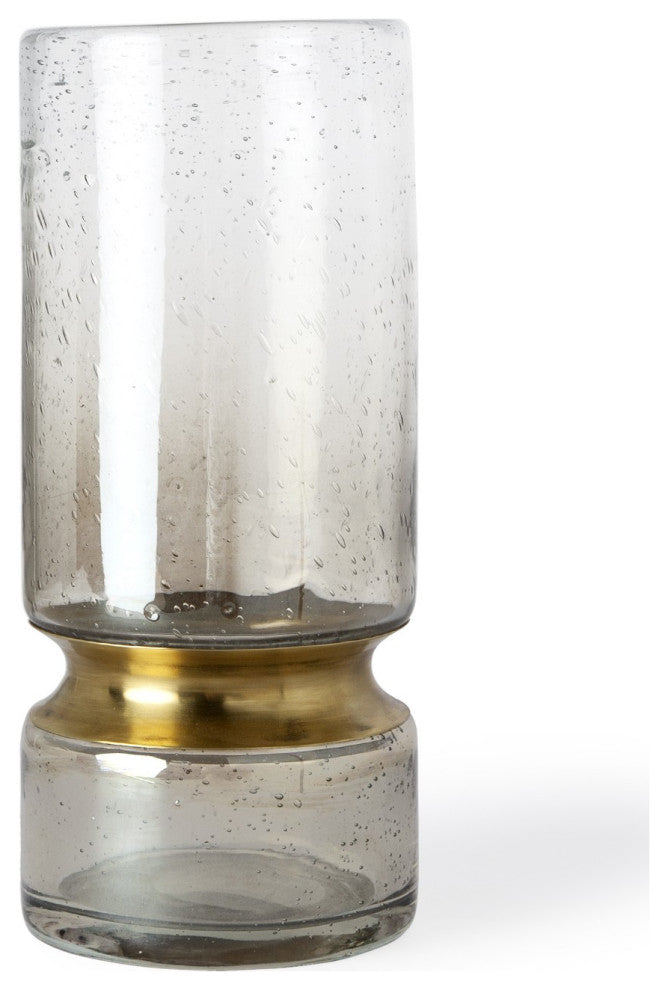 11" Smoked Bubble Glass Gold Accent Vase