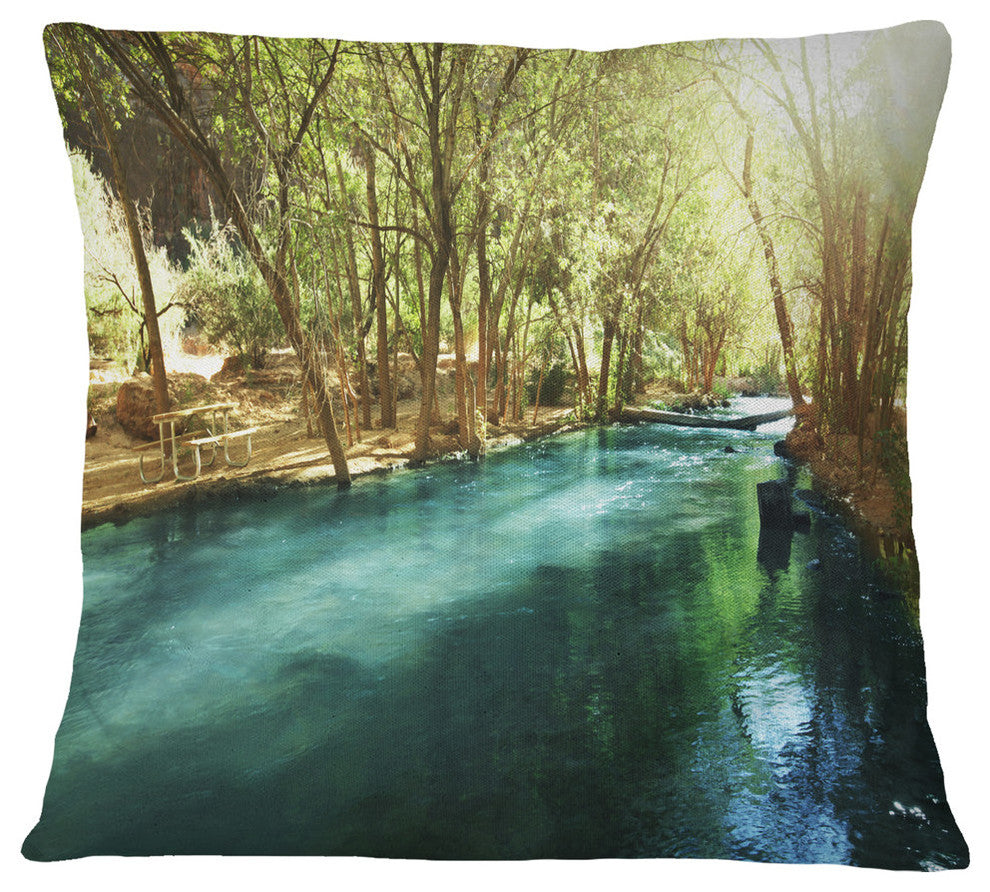 Beautiful Small River in Forest Landscape Printed Throw Pillow, 18"x18"