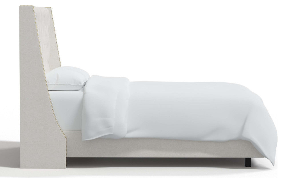 Tufted Sloped Wingback Bed, Nail Trim, Zuma White, Queen