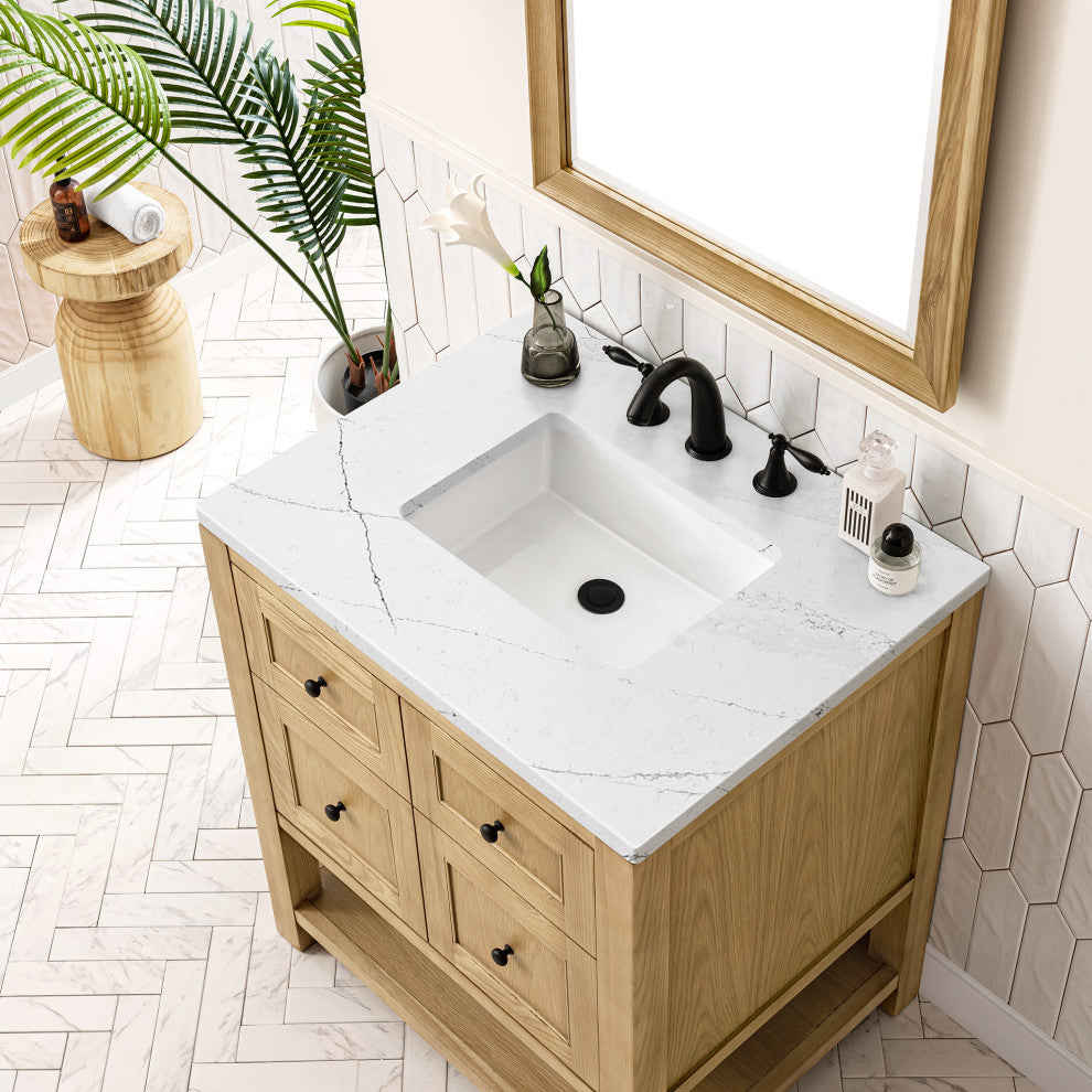 James Martin Breckenridge Bath Vanity, Light Natural Oak, 30", Ethereal Noctis, Three-Hole