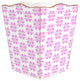 WB457LP-Laura Park Clover Pink Wastepaper Basket, Scalloped Top and Wood Tissue Box Cover