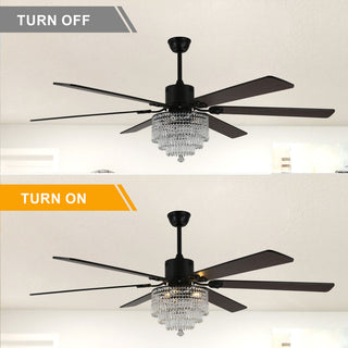 65 inch Crystal Ceiling Fan with Light  and Remote,6-Speed Reversible, Black