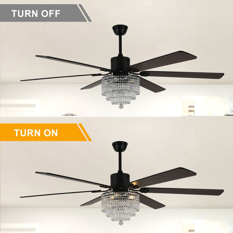 65 inch Crystal Ceiling Fan with Light  and Remote,6-Speed Reversible, Black