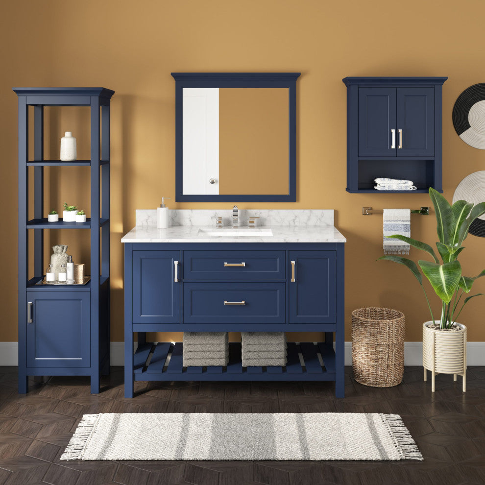 Framed Wall Mounted Bathroom Mirror, Blue;, 32" X 32"