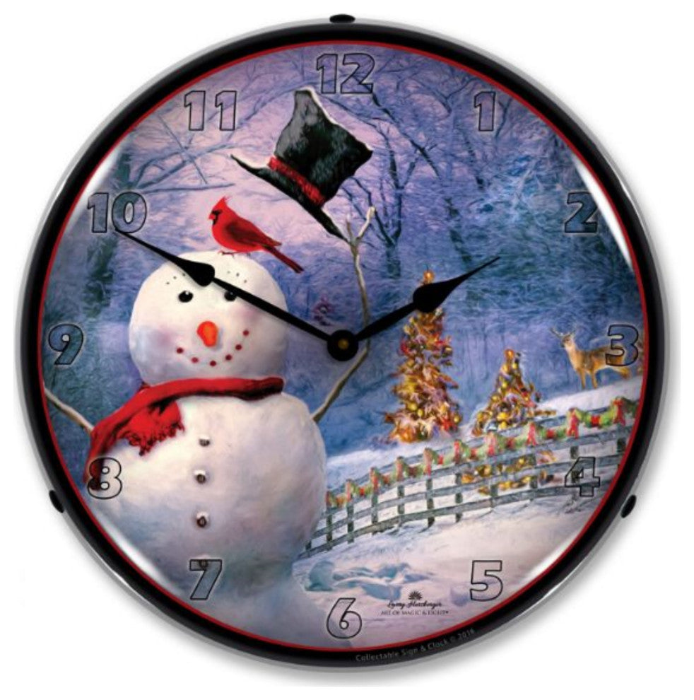 Collectable Sign and Clock Snowman Greetings Backlit Wall Clock - Thumbnail 4