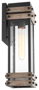 Homestead 1-Light Medium Wall Lantern, Matte Black/Wood/Clear Seed
