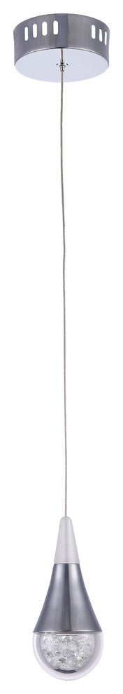 Chrome Frame, Glass Shade, Clear Crystal LED Single Pendant Light