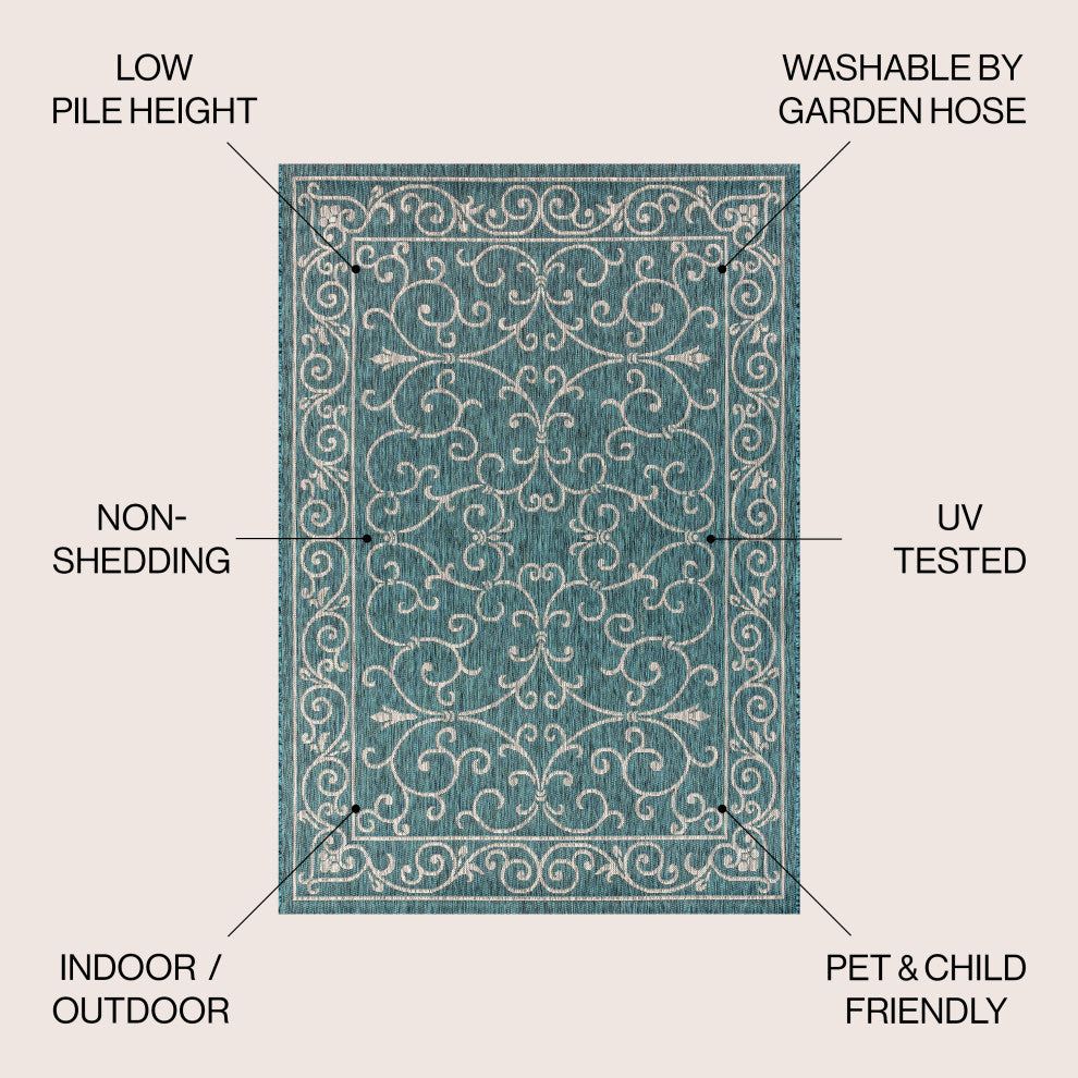 Charleston Vintage Filigree Textured Weave Indoor/Outdoor Area Rug