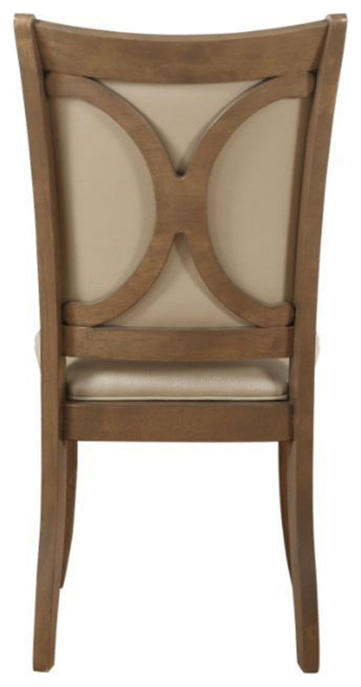 Set of 2 PU Upholstered Side Chair, Beige/Gray Oak Finish