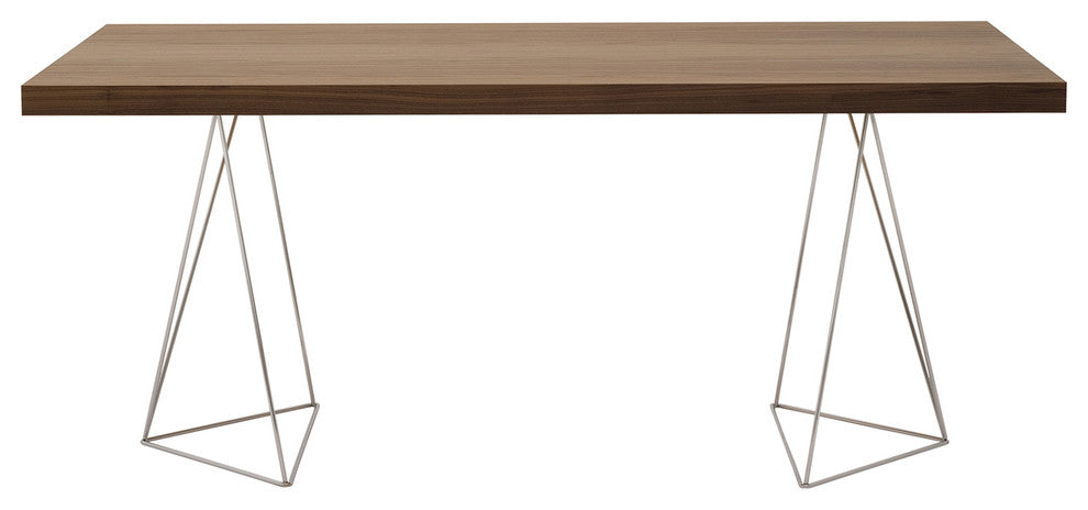 Modern Home Office Wire Leg Desk, Walnut/Chrome