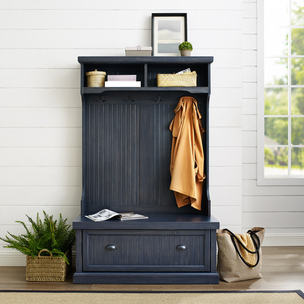 Seaside Hall Tree, Distressed Navy Finish