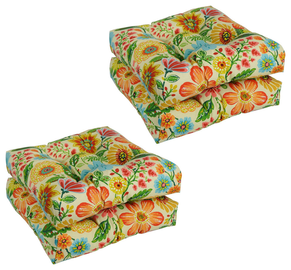 19" Squared Patterned Tufted Dining Chair Cushions, Set of 4, Gregoire Chamomile