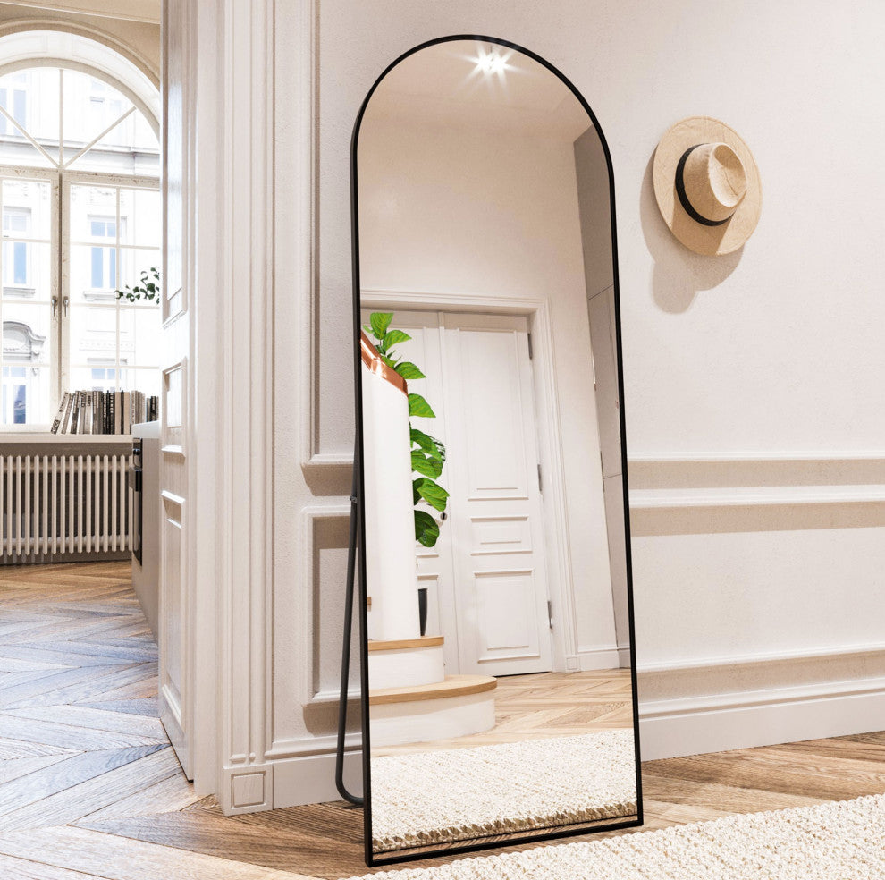 Easly 20x63 Aluminum Alloy Framed Arched Floor Mirror, Black