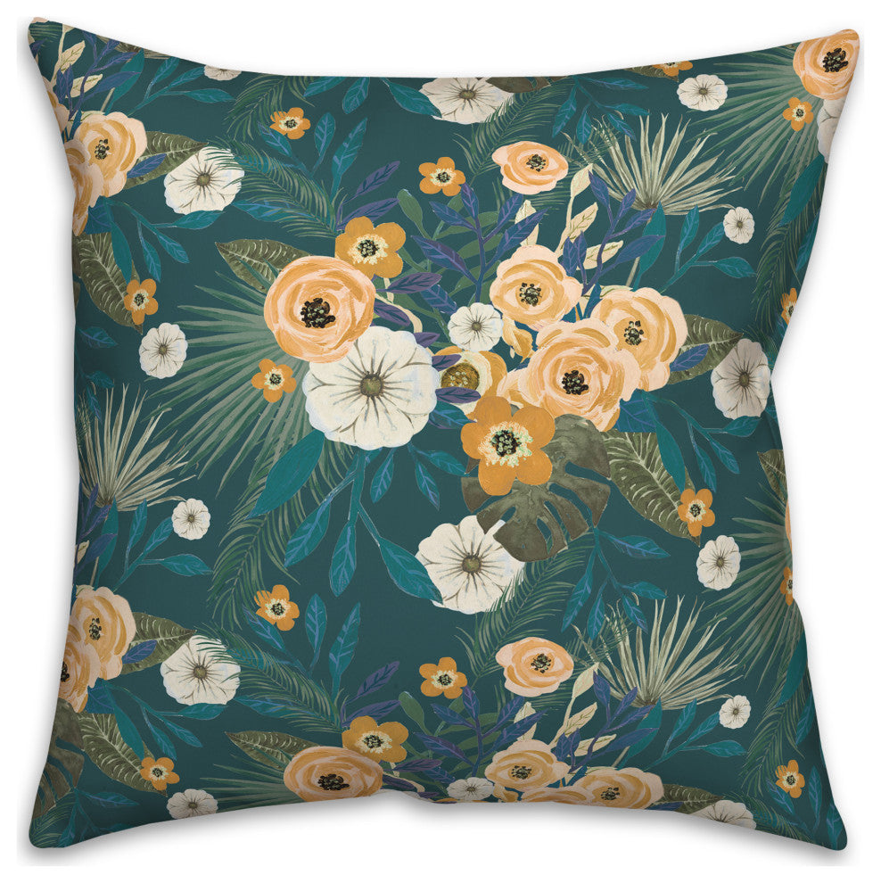 Teal Tropical Floral 18x18 Spun Poly Pillow