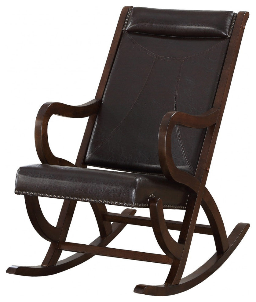 Espresso Brown Faux Leather With Walnut Finish Rocking Chair
