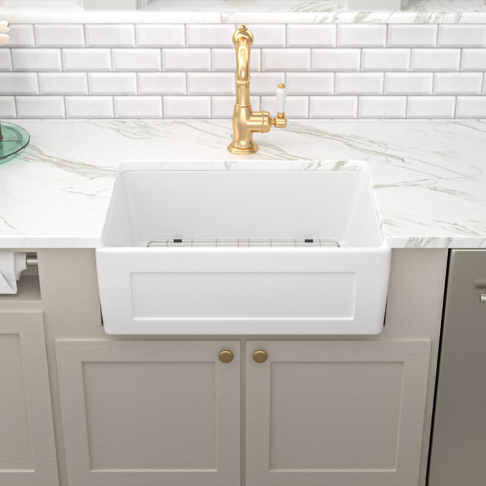 White Farmhouse Ceramic Bar Kitchen Sink Single Bowl Basin 24"