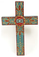 Concho Handmade Wooden Cross 11x17", Turquoise