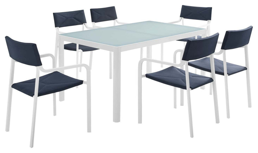 Raleigh 7 Piece Outdoor Patio Aluminum Dining Set White Navy