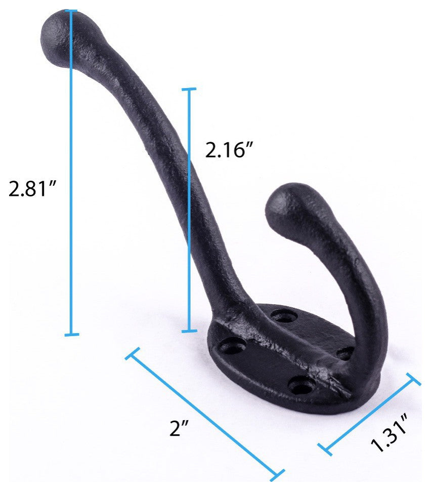 Black Coat Double Hooks Wrought Iron 5" L Wall Mount Rust Resistant Pack of 2