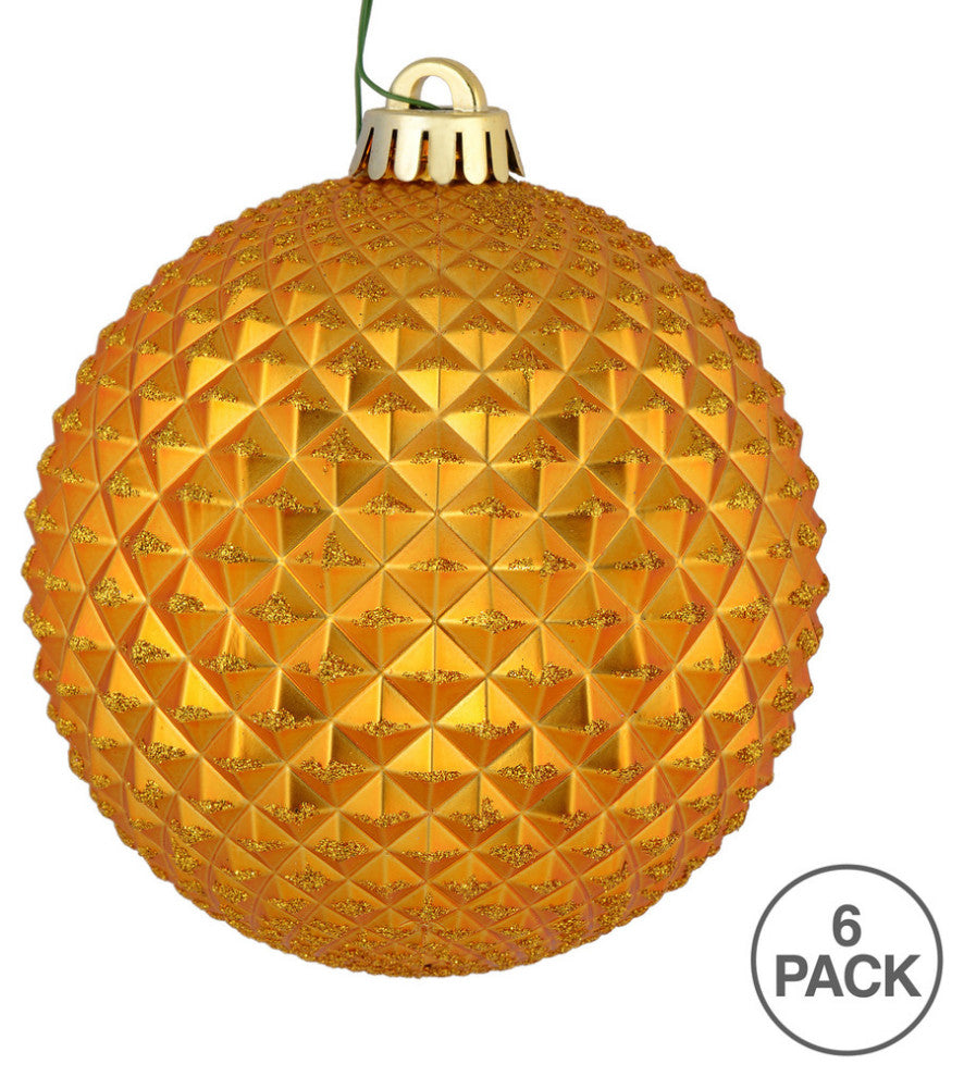 Vickerman N188530D 4" Antique Gold Durian Glitter Ball Ornament, 6 Per Bag