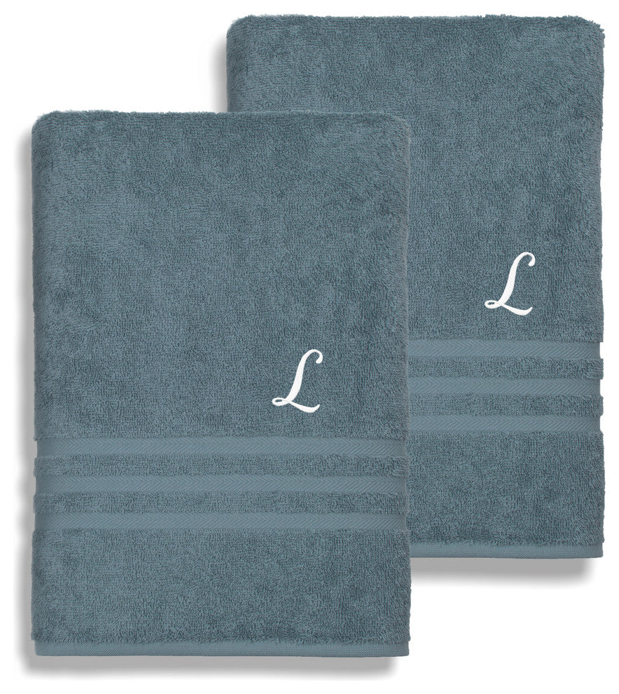 Denzi Bath Sheets With Monogrammed Letter, Set of 2, L