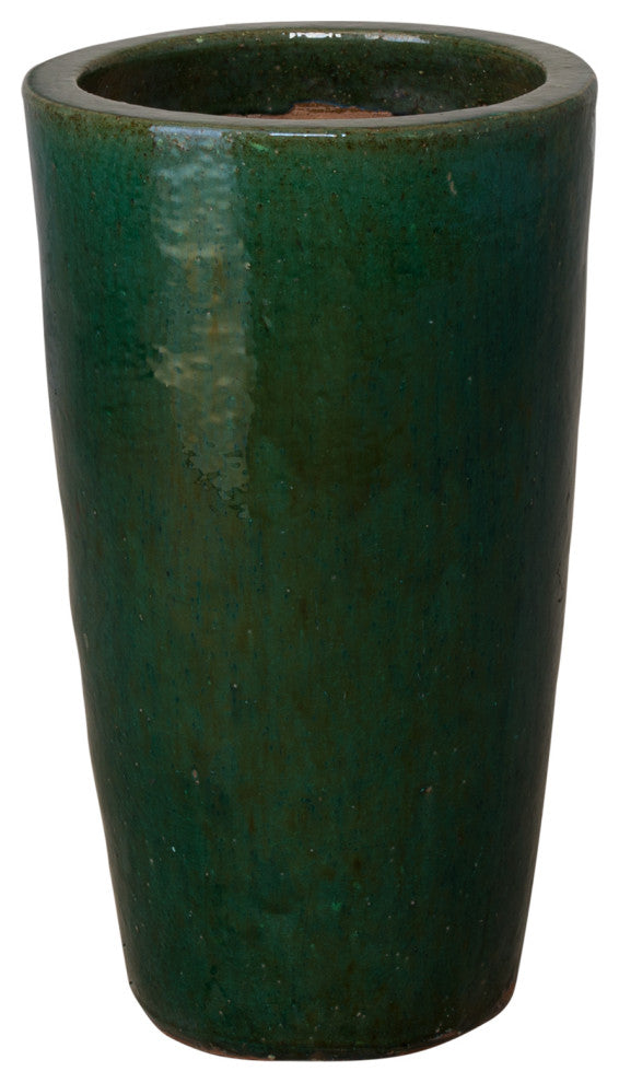 Green Glazed Round Tall Planter